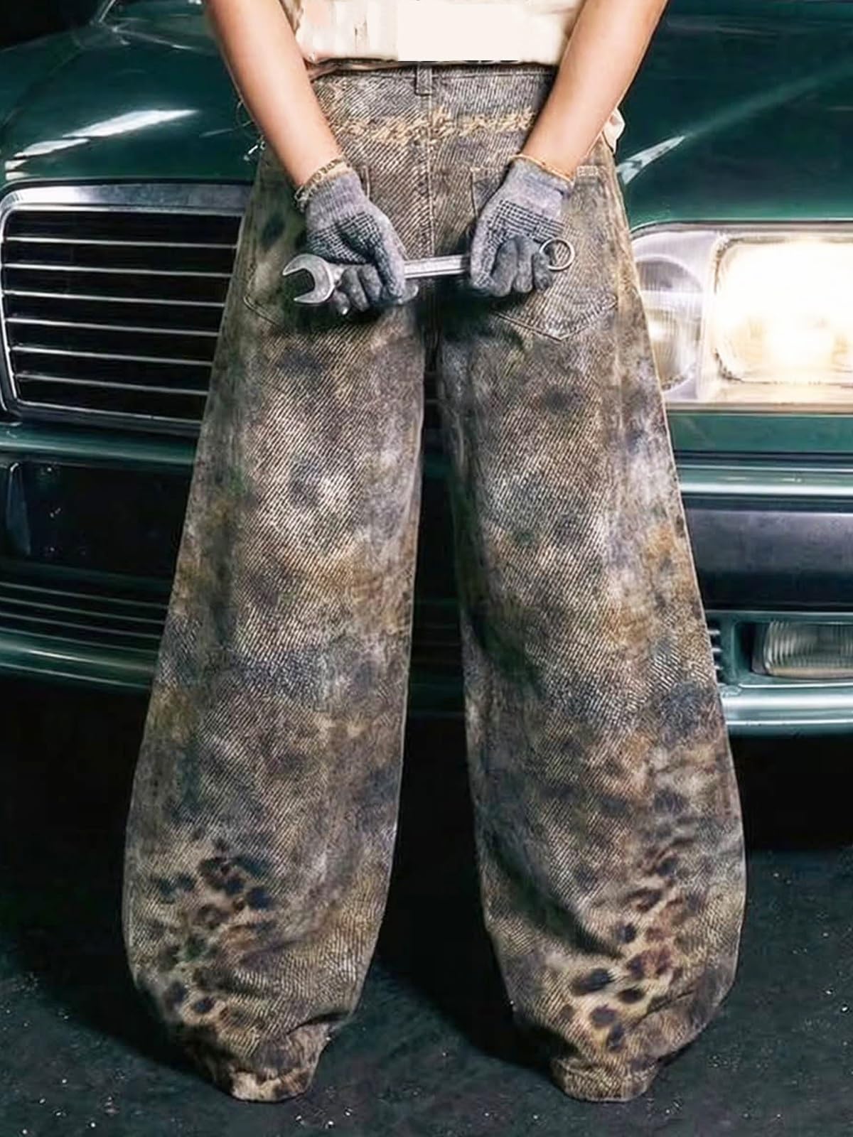 Jeans da Donna Y2K Baggy Print Jeans Jnco Pantaloni in Denim Vintage a Vita Alta Hip Hop con Stile Street retrò