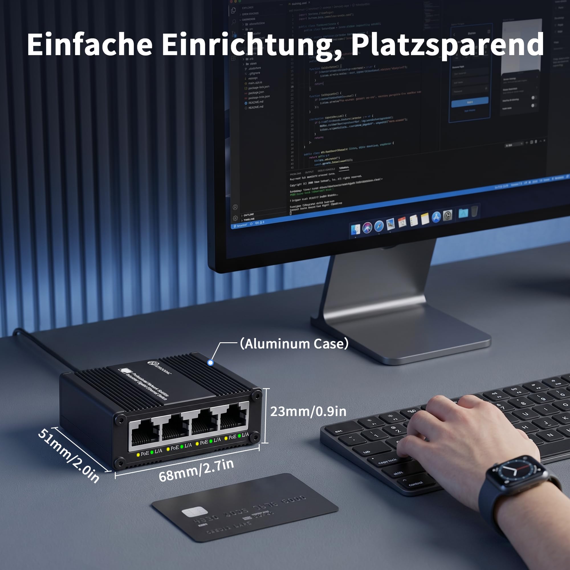 5-Port Gigabit PoE Switch, PoE Passthrough Extender, Plug & Play | 70W PD-Eingang / 120W DC, 802.3bt 4PPoE, Industriegüte -40°C~75°C, Lüfterlos, IP40 Metallgehäuse für IP-Kameras & APs