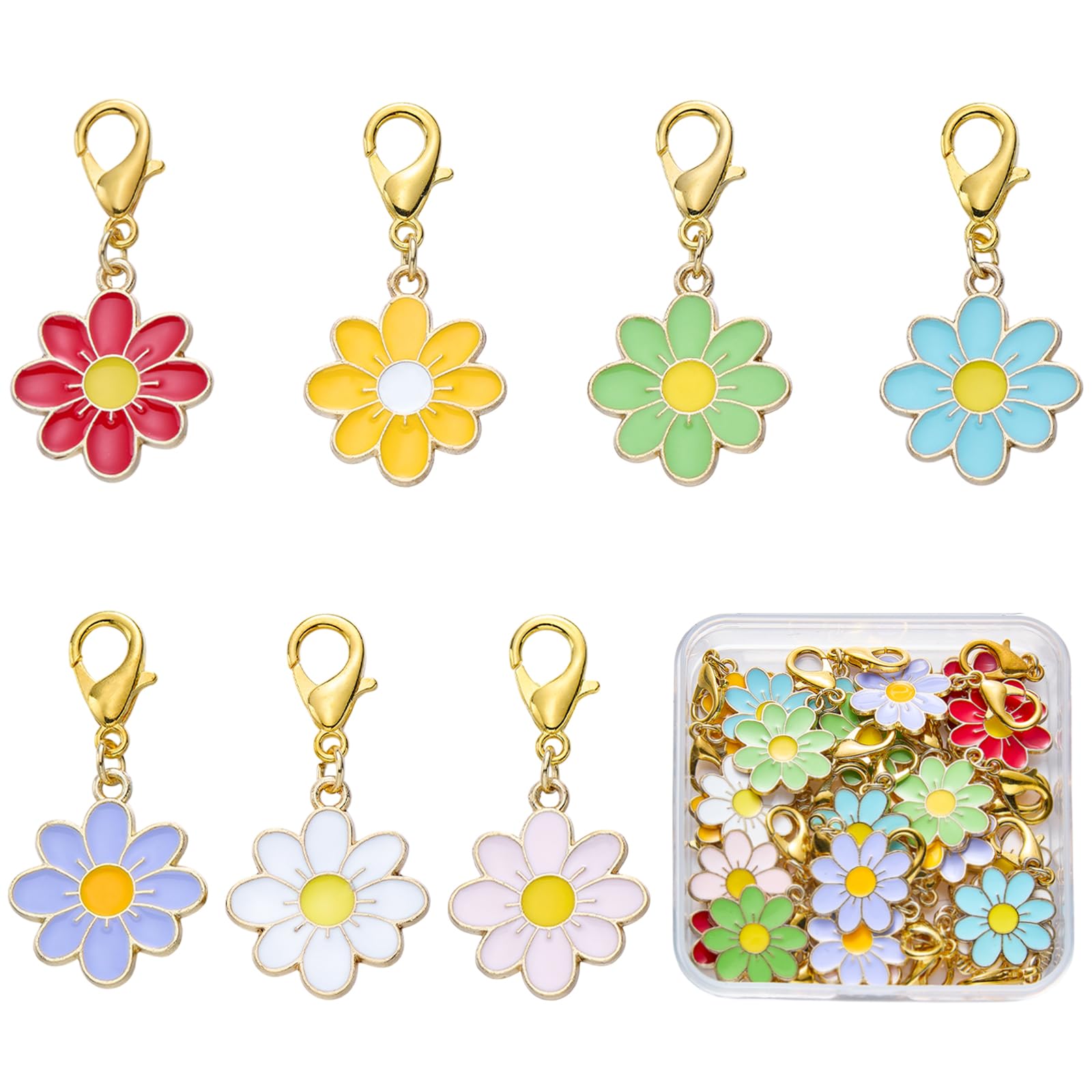COGCHARGER Zipper Pull Clip on Flower Charms for Jewellery Making, 28Pcs