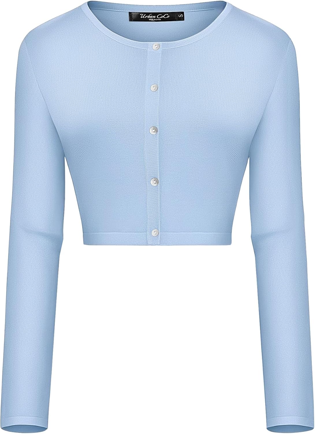 Urban CoCo Women's Long Sleeve Button Up Cropped Cardigan Sweaters for Women Crew Neck Short Bolero Shrug for Dresses - Image 3