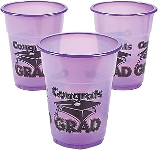 Fun Express - Purple Congrats Grad Disposable Cups (50 for Graduation - Party Supplies - Drinkware - Disposable Cups - Graduation - 50 Pieces