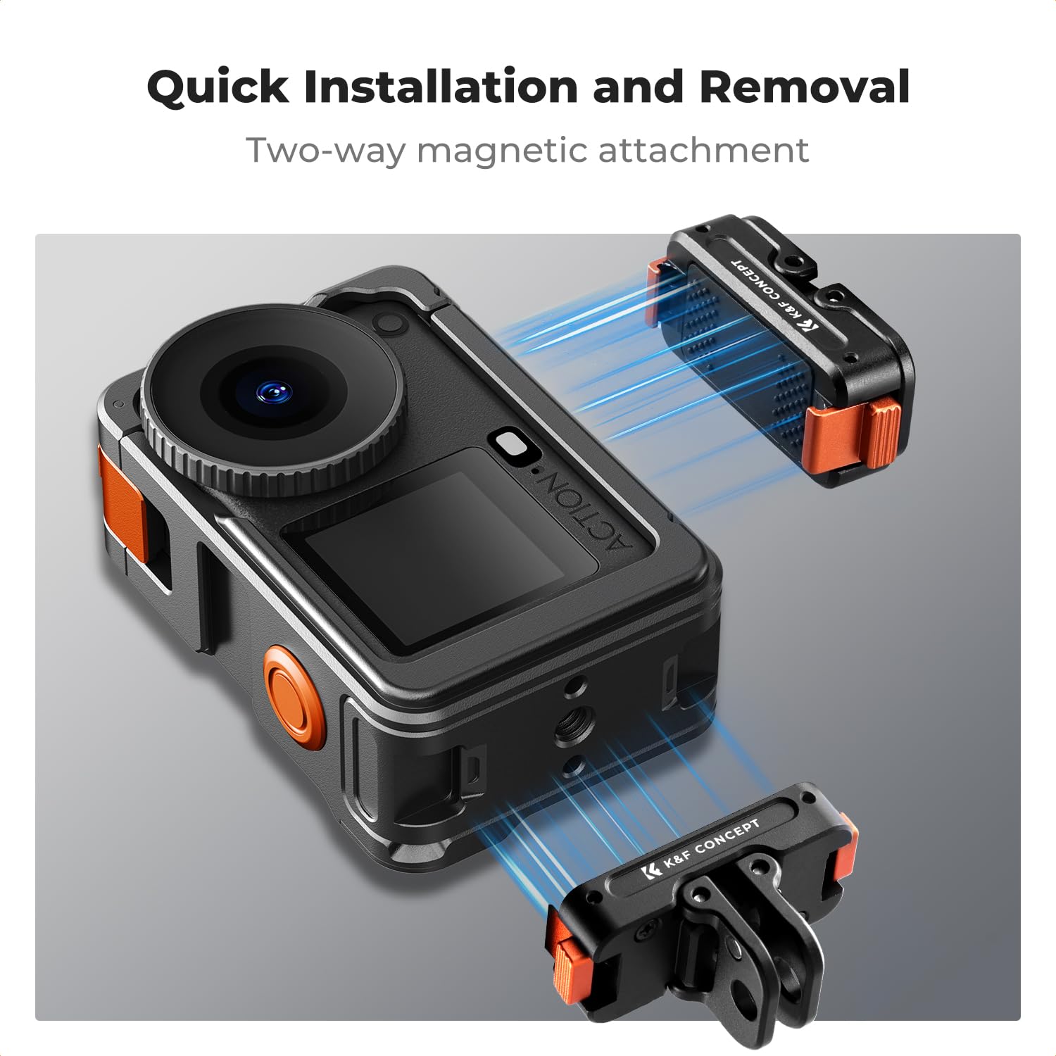 K&F CONCEPT Klatka na kamerę + magnetyczny adapter Mount do DJI Osmo Action 6, obudowa ochronna z ramą rozszerzającą i uchwytem na stopkę, aluminiowa obudowa ze śrubą 1/4", kijek do selfie