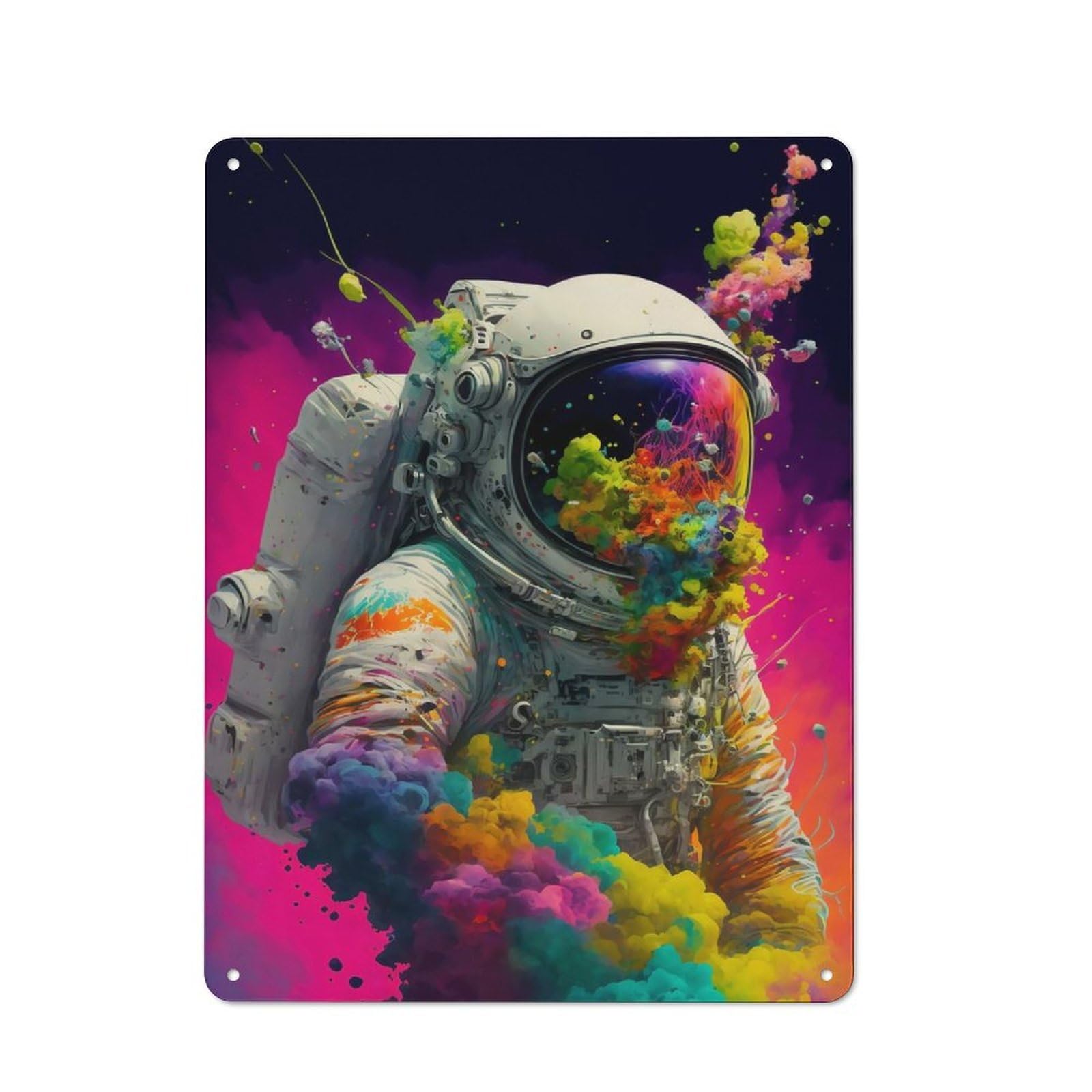 Junmoney Style-8 Retro Metal Sign With Psychodelic Astronaut Design 40X30cm, Retro Old Style Wall Plaque For Kitchen, Hallway, Bar Or Small Cafe