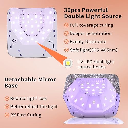 Miniatura 5 de Lámpara de uñas LED UV inalámbrica, luz UV recargable de 72 W para uñas de gel con 5 ajustes de temporizador, lámpara de secado rápido con pantalla