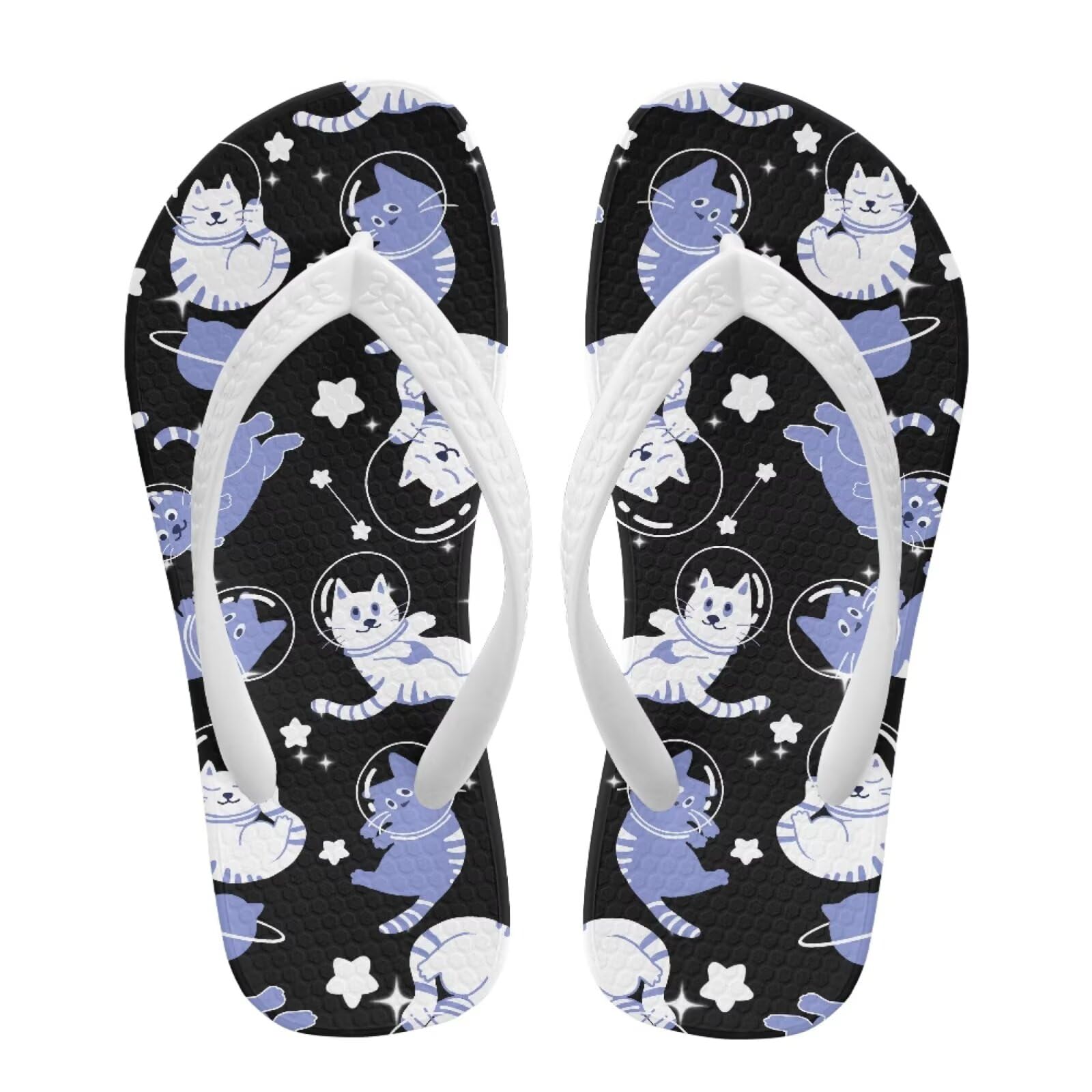 Watdotory Boys Girls Flip Flops Sandals Cartoon Astronaut Cats Print Water Park Summer Beach Swim Pool Shoes for Kids Indoor and Outdoor Size 3