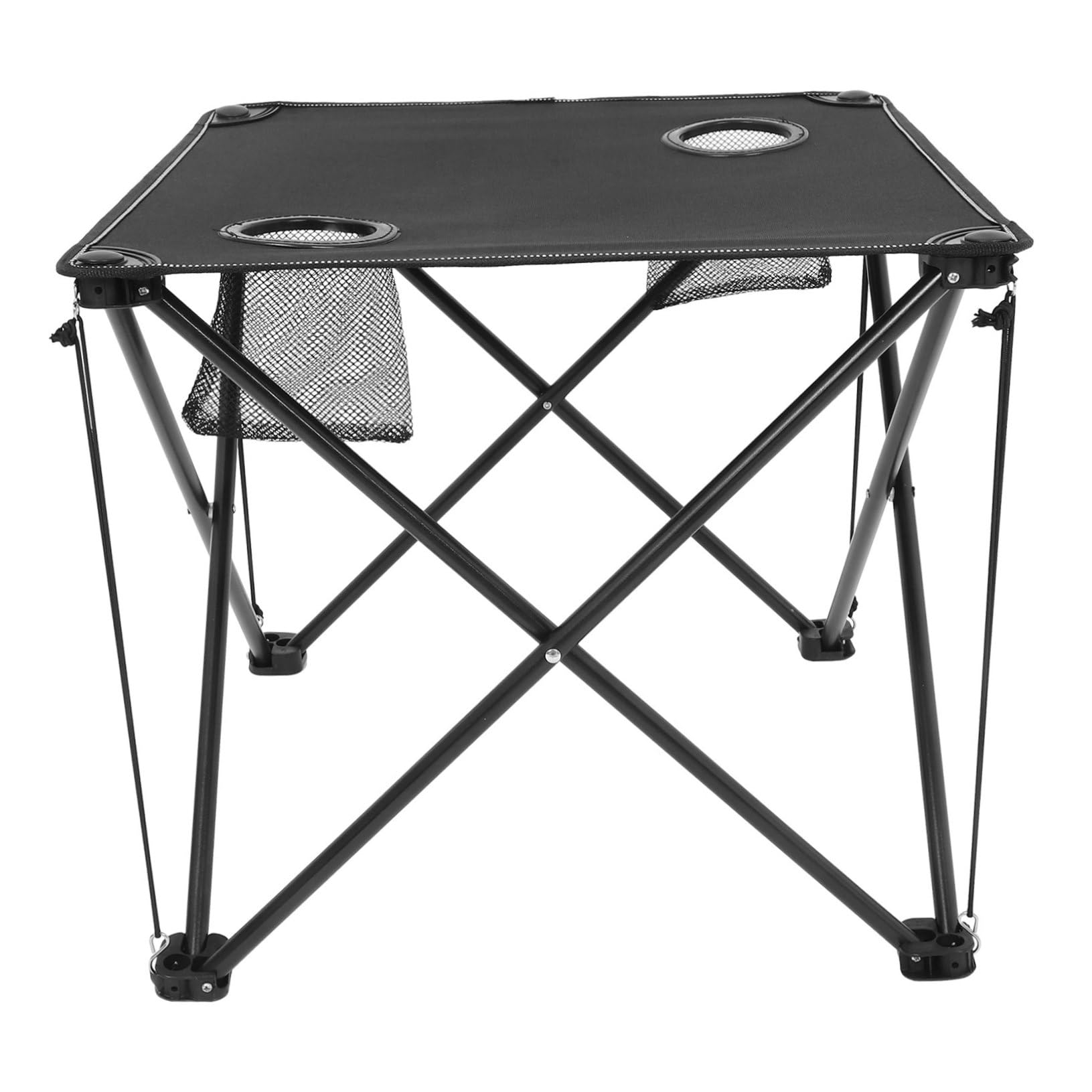 ibasenice Table de Camping Pliante Portable, Tissu Oxford Noir, Structure en Fer, 2 Poches Porte-gobelets, pour Pique-niques et Activités en Plein Air