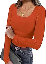 REGAI Long Sleeve Shirts for Women Fall Outfits Ribbed Knit Tops Scoop Neck Slim Fit Basic Tee