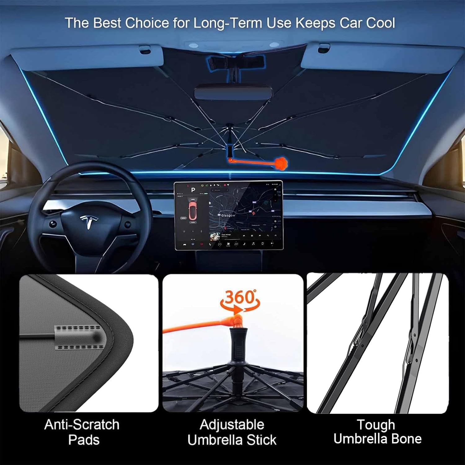 2025 Upgrade Funny Cute Animals Car Windshield Sun Shade Umbrella 5 Layers Nano Coatings Hippo Driving Car Front Window UV Block Sunshade Cover for Most Cars SUV, Universal Size 57"x30"