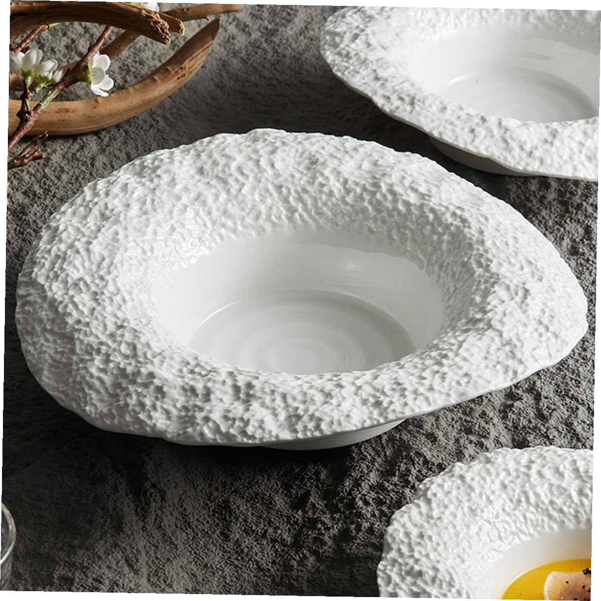 iplusmile Assiette Creuse Céramique Forme Chapeau Motif Roche pour Pâtes et Salades Polyvalente et Résistante pour Cuisine et Service