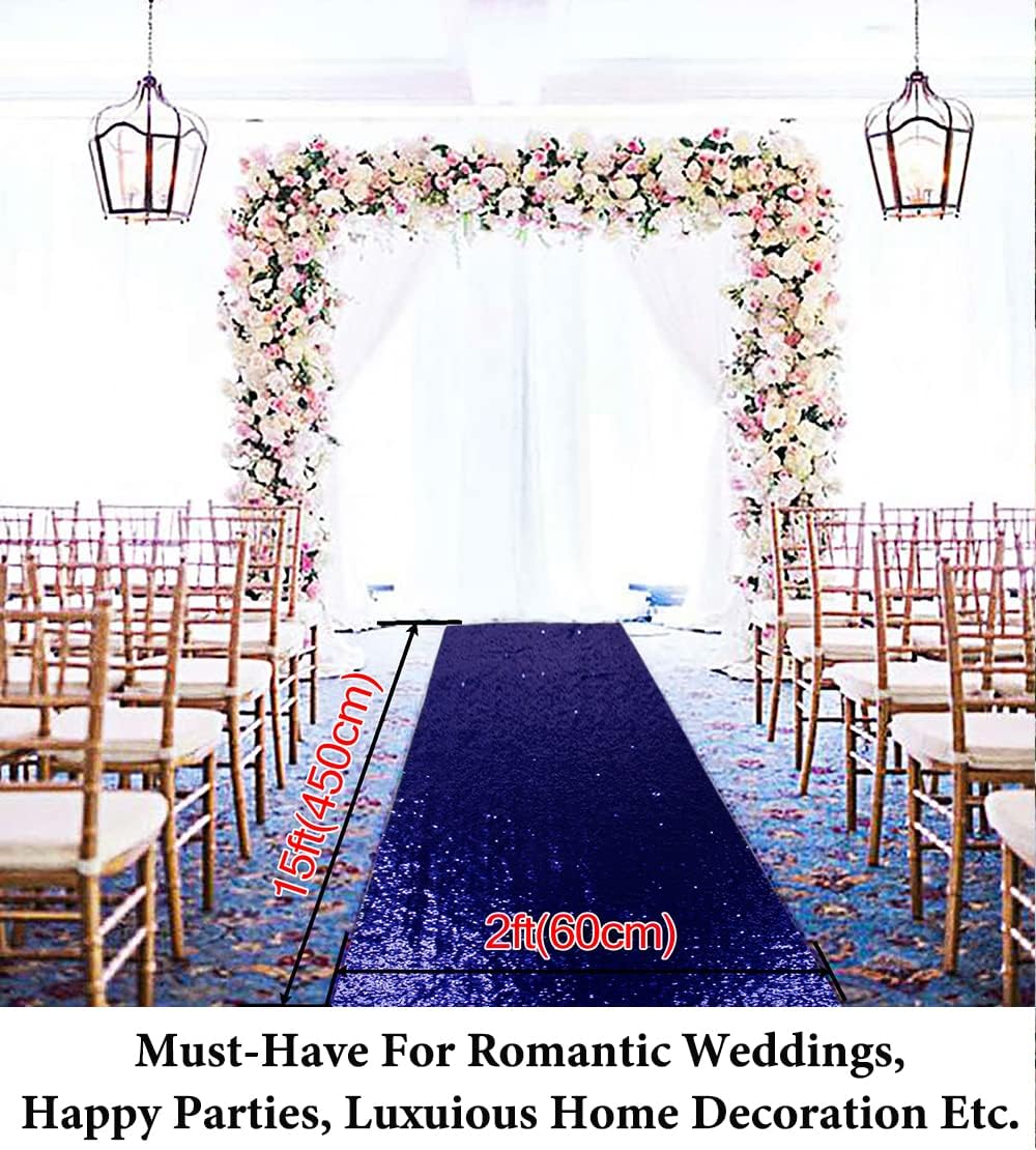 Navy Blue Aisle Runners for Weddings 2FTx15FT Sequin Aisle Runner Wedding Ceremony Decorations Outdoor Carpets Ceremony Decorations Runner Rug for Hallway Floor Runner for Party (2FTx15FT, Navy)