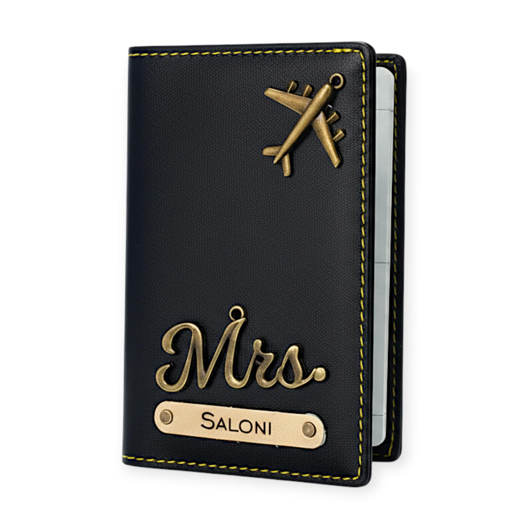 Personalised Name & Charm Leather Passport Cover Holder for Men & Women Black Customised Passport Holder for Gift
