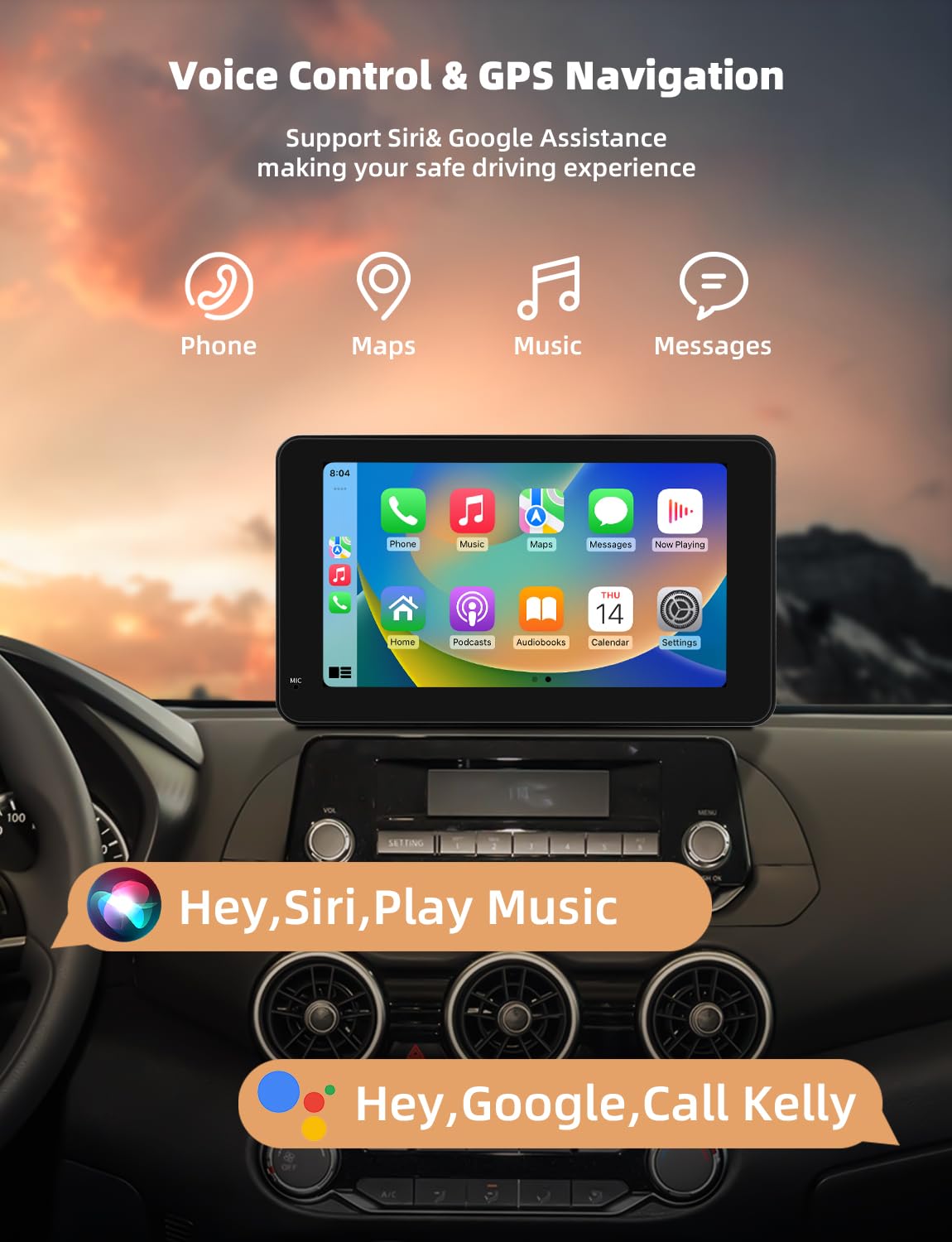 Pantalla 7 Pulgadas CarPlay, Pantalla Android Auto 2025 Mejorada, Pantalla CarPlay Buddy con navegación, Control por Voz, Mirror Link, Pantalla táctil, Reproductor Multimedia para Car Play Coche