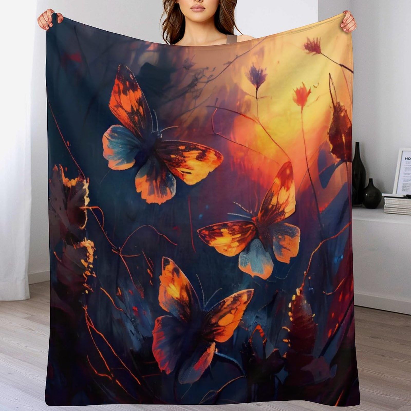 Couvre-lit effet velours flanelle supérieure jeté de canapé au motif papillon