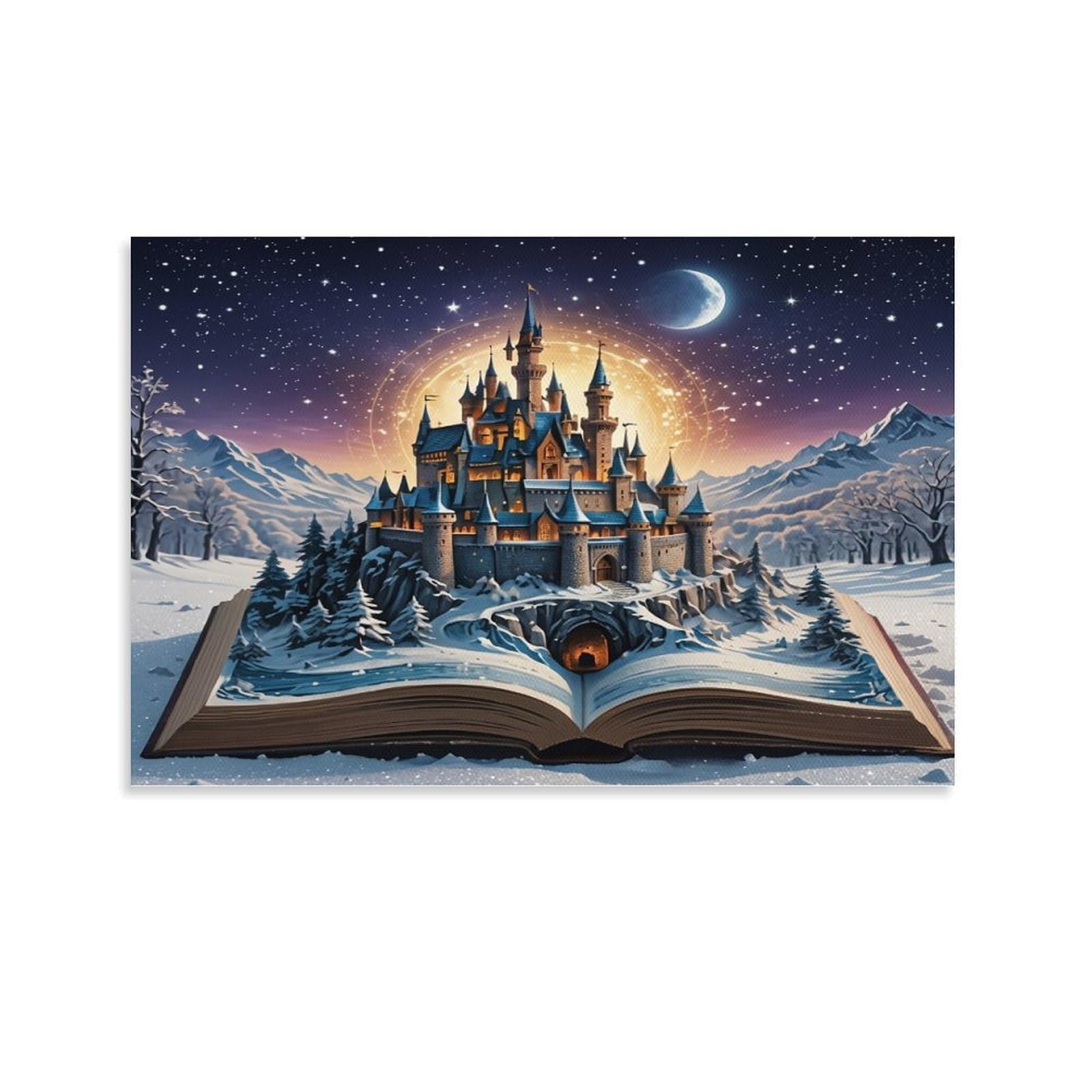 XPASHIQWC Magical Castle Wall Decor Poster Fairy Tale Book Giclee Canvas Prints Modern Wall Art Picture Wall Hanging for Bathroom Wall Decor 24x36inch(60x90cm)