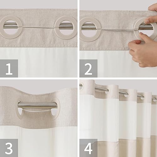 Miniatura 4 de eachope Cortina de ducha texturizada de lino sin ganchos con forro de tela a presión, cortinas de ducha de decoración de lujo para baño con ventana