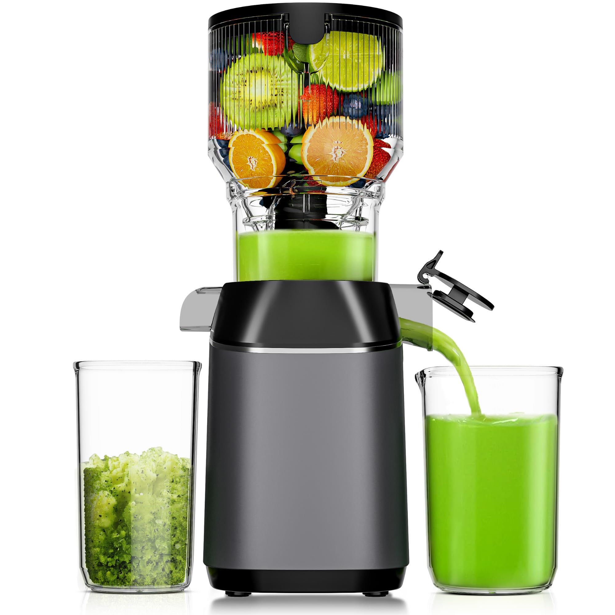 EUHOMY Juicer Machines, Cold Press Juicer with 5.8" Extra Large Feed Chute Fit Whole Fruits & Vegetables,Easy to Clean, High Juice Yield, BPA Free