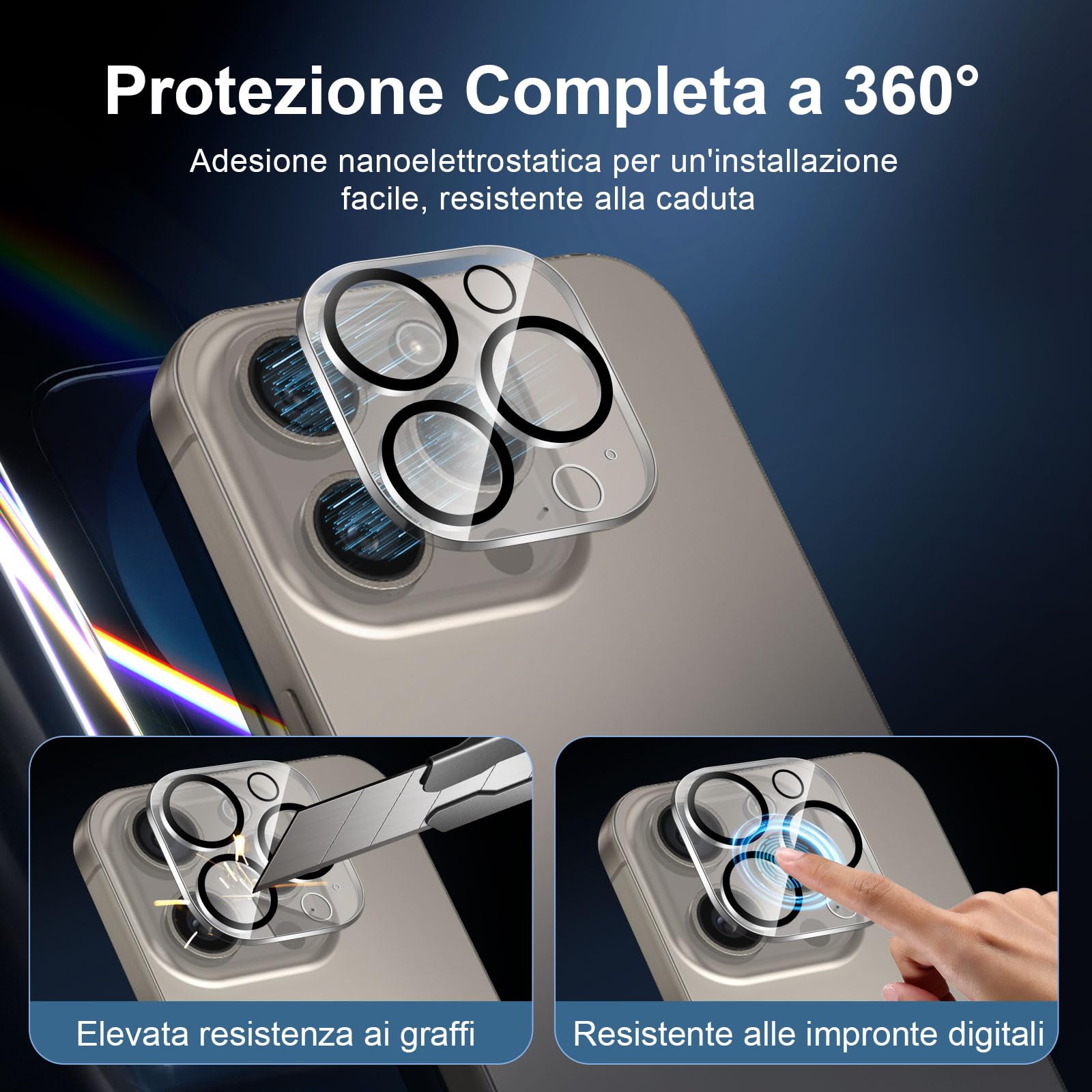 NEW'C 2 x Pellicola Vetro Temperato per iPhone 16 Pro Max (6,9 pollici) e 2 x Pellicola Vetro Protettiva Fotocamera Posteriore per iPhone 16 Pro Max - Strumento di facile installazione incluso