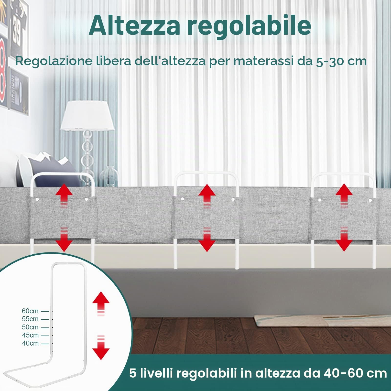 UISEBRT Barriera di sicurezza letto per Bambini, Sponda di Sicurezza bambino, protezione anticaduta per letto, regolabile in altezza, Anticaduta infantile, 200 cm