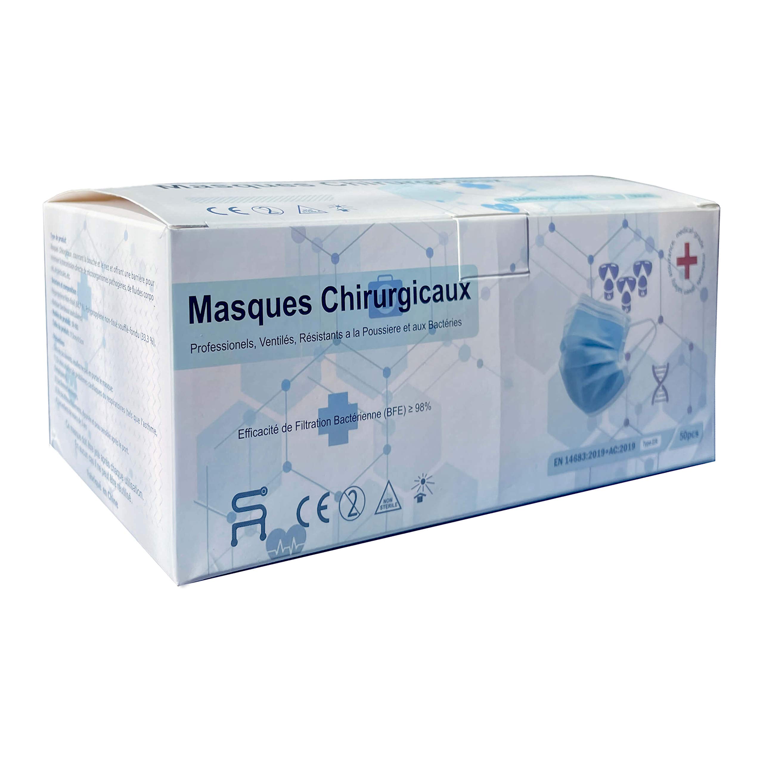 Masques Chirurgicaux - Boite de 50 masques - EN14683 TYPE IIR CE Masques Chirurgicaux Jetables