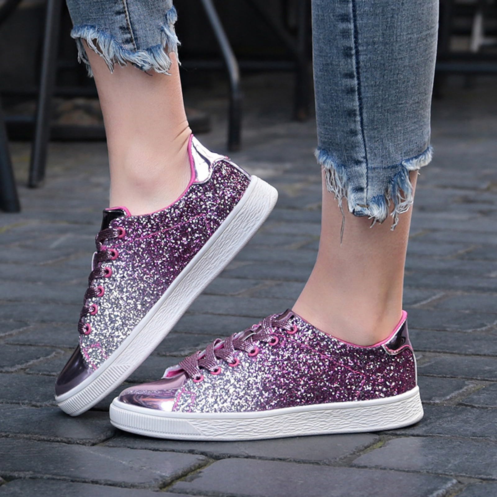 Scarpe da ginnastica da donna con paillettes glitterate, scarpe da ginnastica alla moda, traspiranti, da corsa, da jogging, per attività all'aria aperta, per il tempo libero, per feste