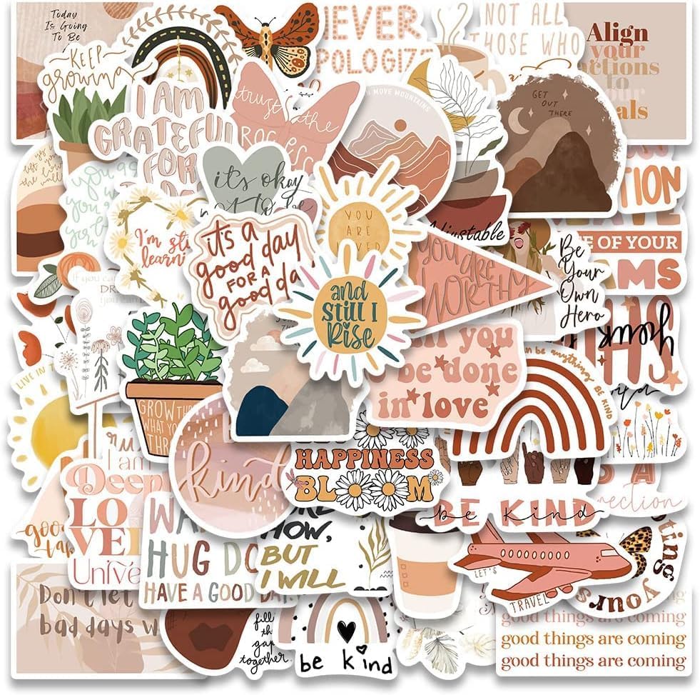 Titu Ki Baatein 50PCS Vintage Inspirational Stickers, Motivational Aesthetic Stickers for Women Teachers, Vinyl Waterproof Positive Decals for Laptop, Water Bottles, Phone Case, Scrapbook, Journal