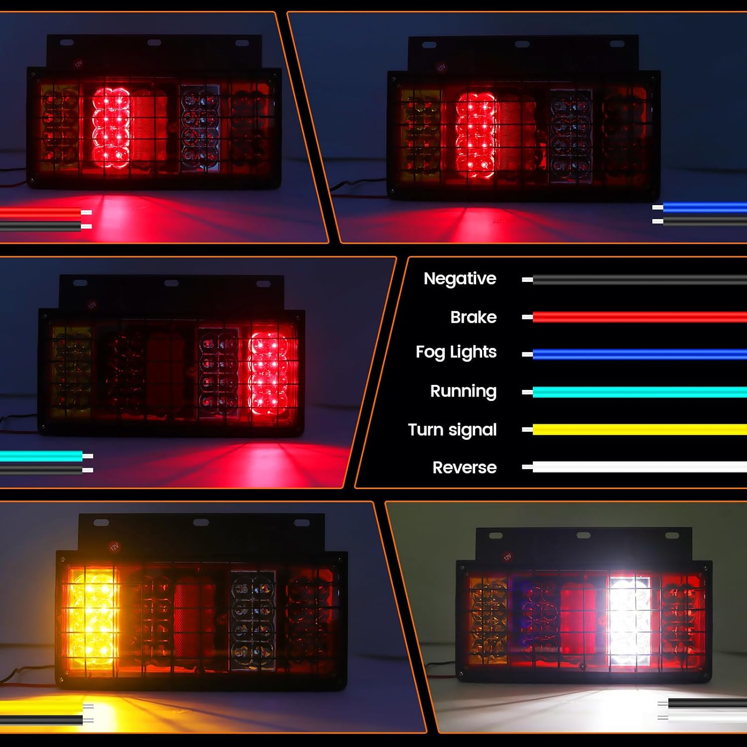 Ourbest Truck Trailer Tail Lights Bar Kit, Stop Turn Signal Brake Reverse Taillight with Iron Net and Bracket Base Waterproof Led Trailer Tail Lights RV Camper Flatbed Trucks (12V)