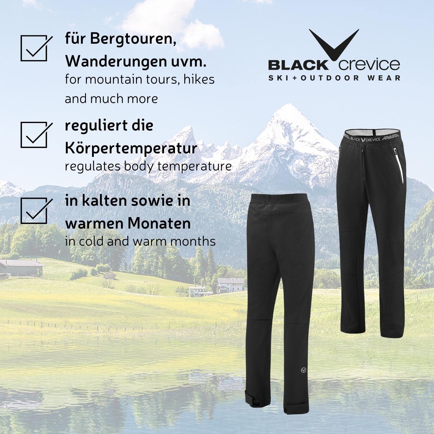 Black Crevice Herren Outdoor Hose I Hochwertige Wanderhose aus 90% Polyester & 10% Spandex I Wasserabweisende Outdoorhose Herren I Atmungsaktive Trekking-Hose Herren mit elastischem Bund
