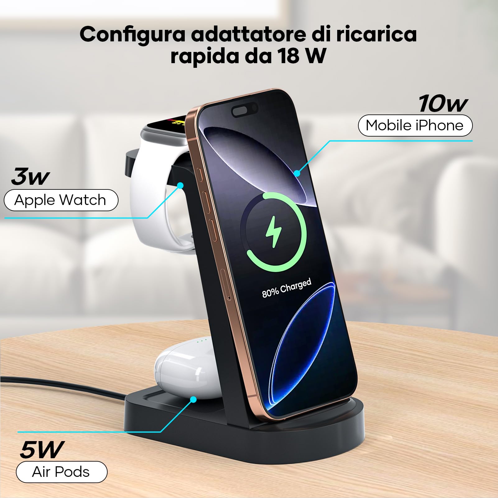 Caricabatterie Wireless 18W - Stazione Di Ricarica Magnetica Per IPhone E Samsung