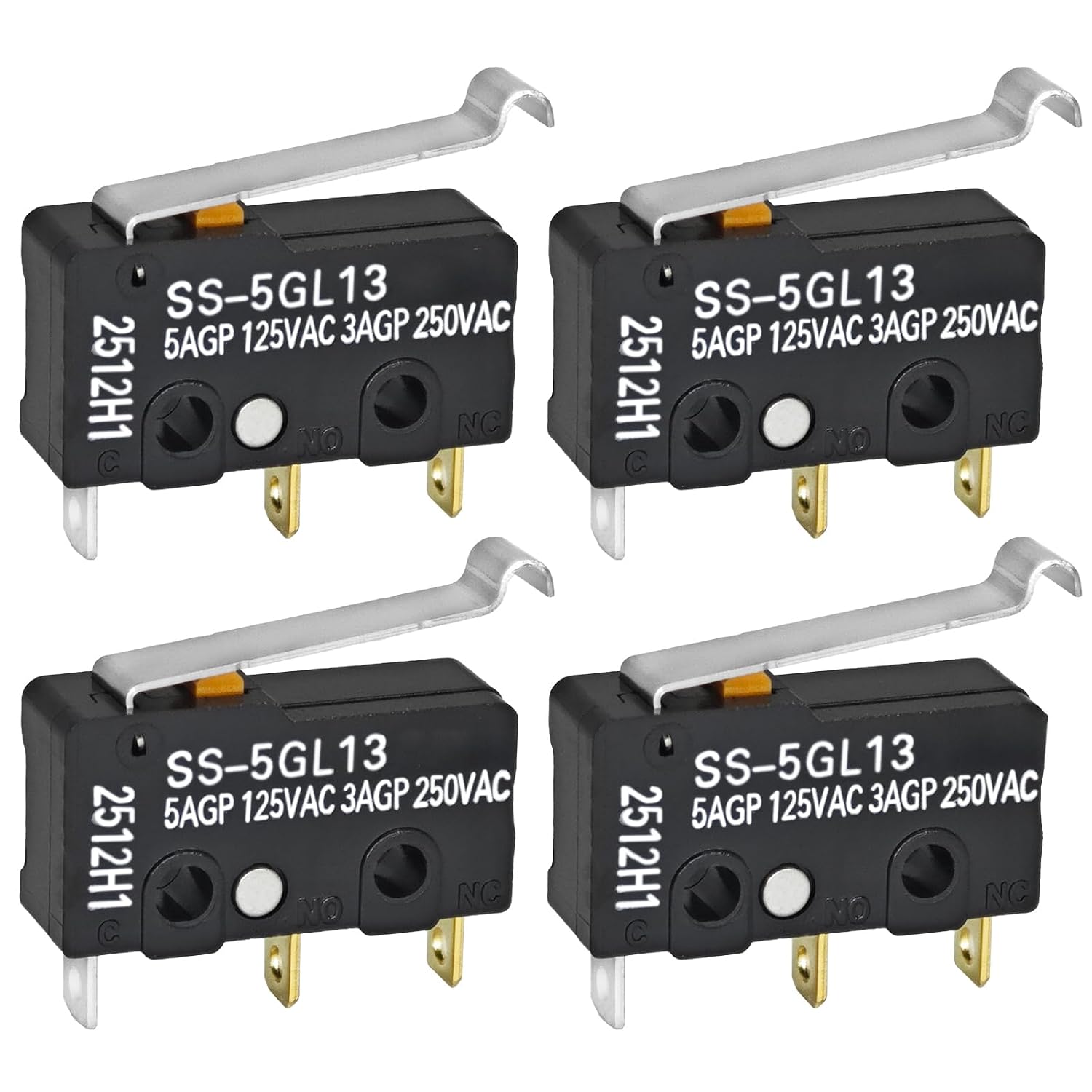 SS-5GL13 Miniature Micro Switch (Pack of 4) - 5A 125VAC 3 Pins Micro Limit Switch with Curved Tip Lever