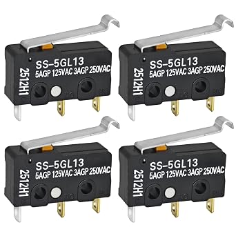 SS-5GL13 Miniature Micro Switch Pack of 4 - 5A 125VAC 3 Pins Micro Limit Switch with Curved Tip Lever