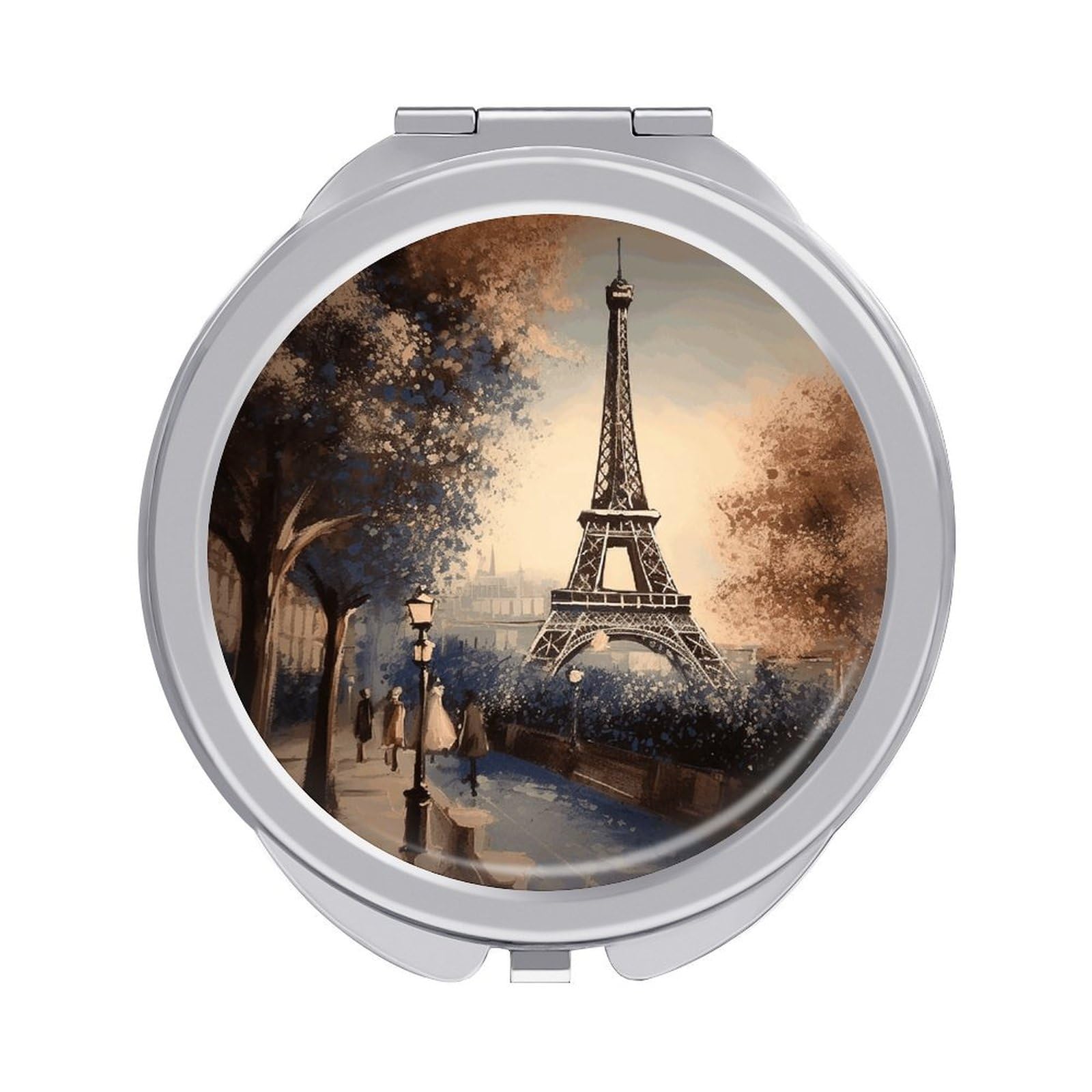 VstaDank Romantic Paris Eiffel Tower Travel Makeup Mirror Cute Compact Mirror for Women 1X/2X Magnifying Metal Pocket Makeup Mirrors Folding Round Makeup Mirrors for Handbag Wallet & Gift
