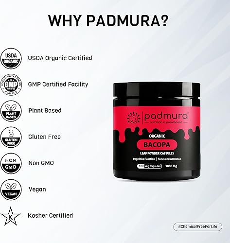 Miniatura 7 de Cápsulas orgánicas de hoja de Bacopa Monnieri en polvo  USDA Orgánico  Vegano  Sin gluten  120 cápsulas  1000 mg  para función cognitiva  Enfoque