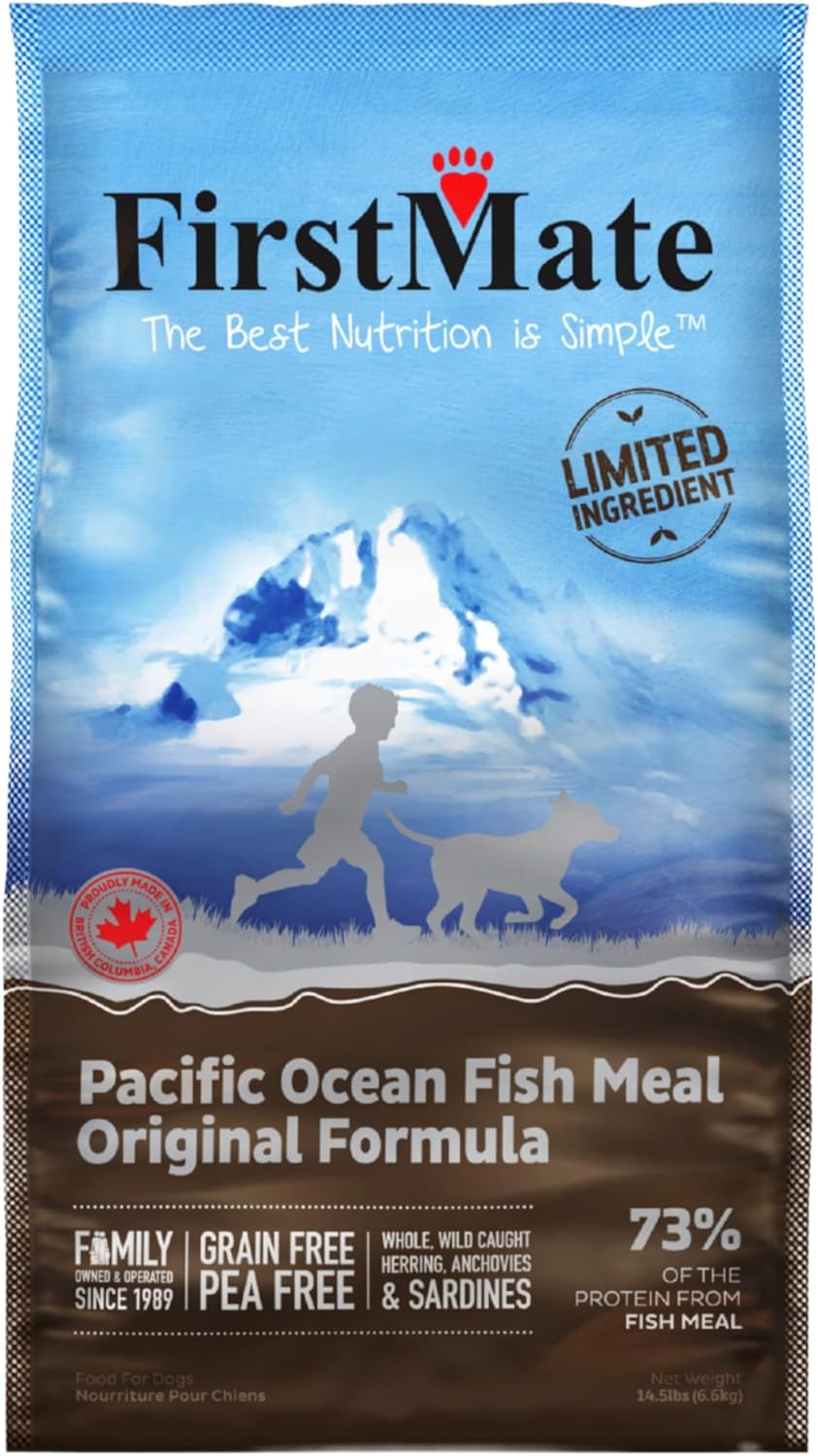 FirstMate Pet Foods Dry Dog Food – Limited Ingredient Pacific Ocean Fish Meal Original Formula – Grain Free Single Protein Recipe for Dogs with Allergies & Sensitive Digestion – 14.5 lb Bag