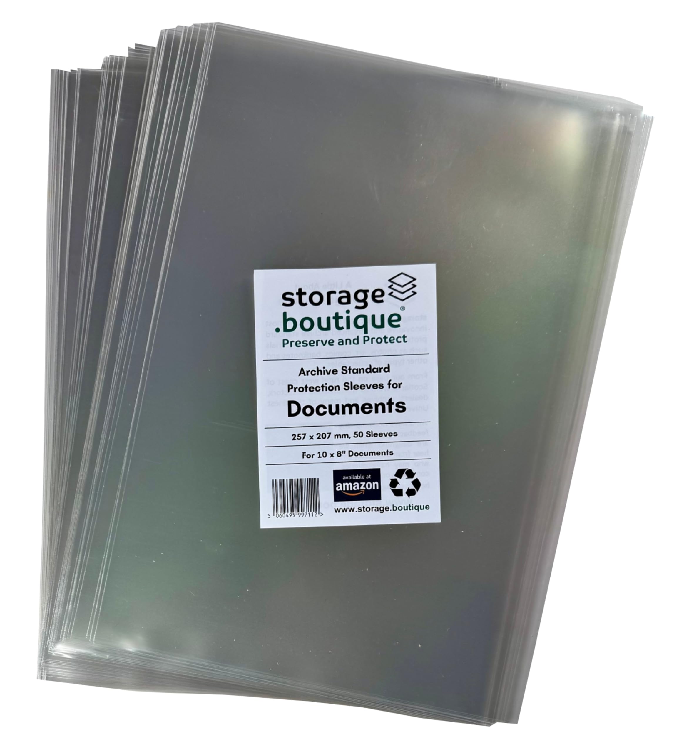 storage.boutique Document/Paper Ephemera Protection Sleeves, Archive Standard, Acid Free, 10 x 8 inches, 257 x 207 mm, 50