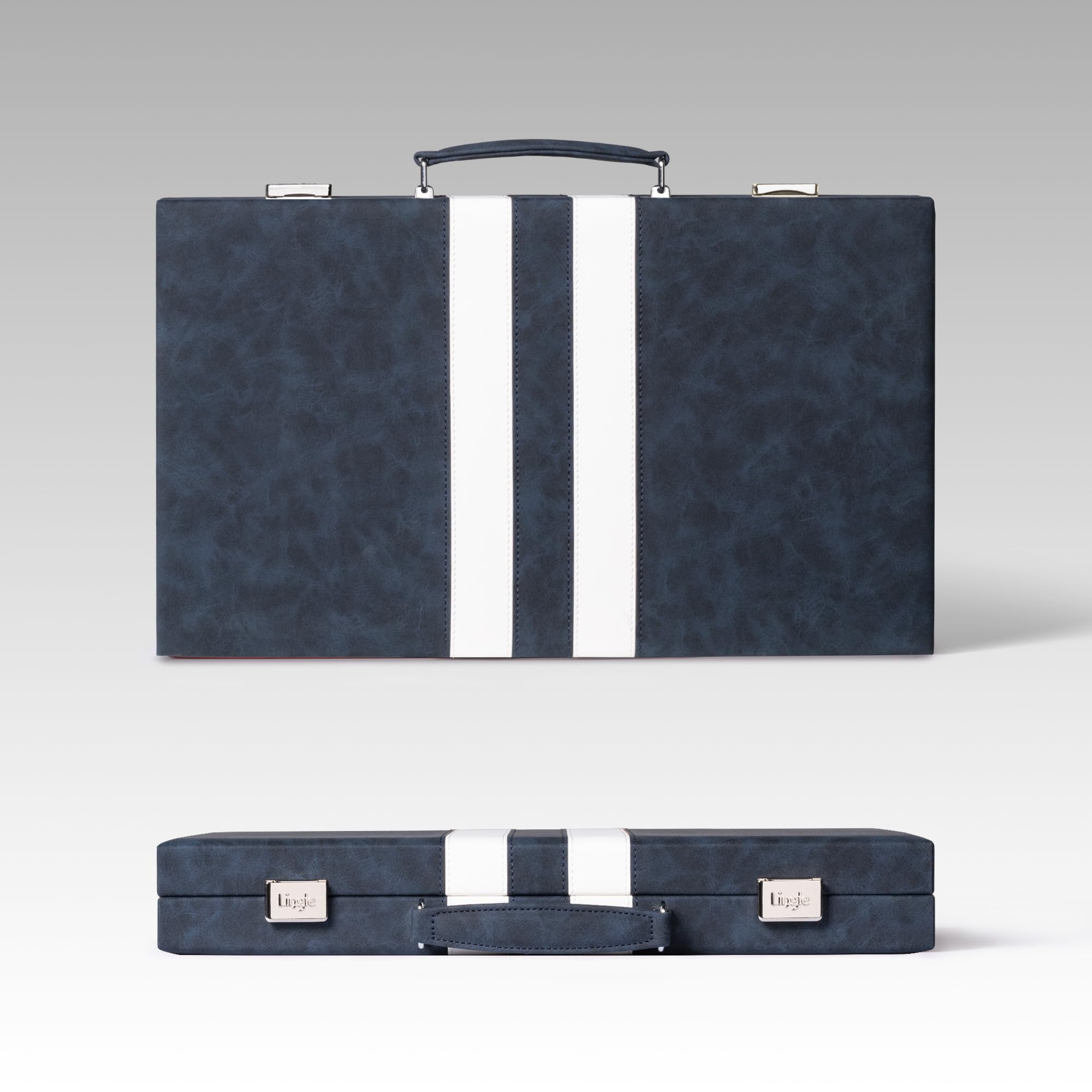 38cm Backgammon Sets for Adults, Classic Board Game with Folding Leather Backgammon Case, Leather Exterior and Velvet Interior, Portable Travel Game Set (Blue)