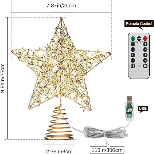 Miniatura 55 de Decoración para árbol de Navidad con 8 modos de iluminación, decoración de árbol con iluminación USB con 20 luces LED, decoración brillante