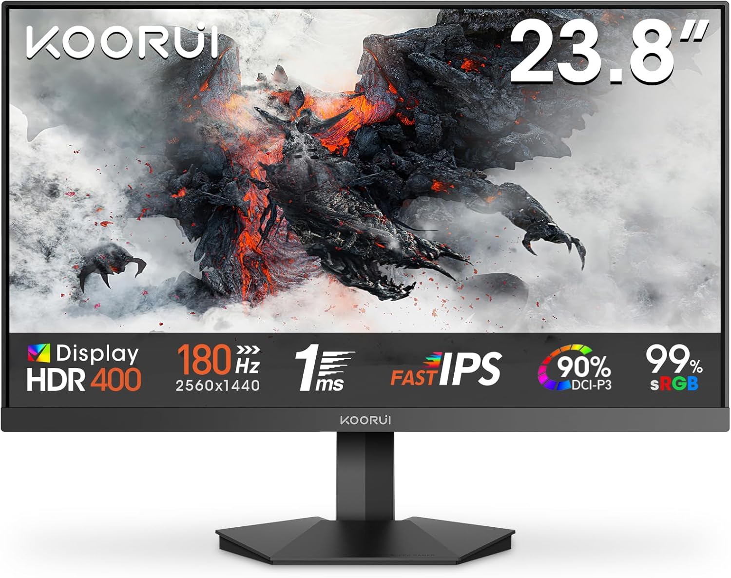 KOORUI G2421V Monitor Gaming QHD 24 Pulgadas, Fast IPS, 180Hz, GTG 1ms, 2560…