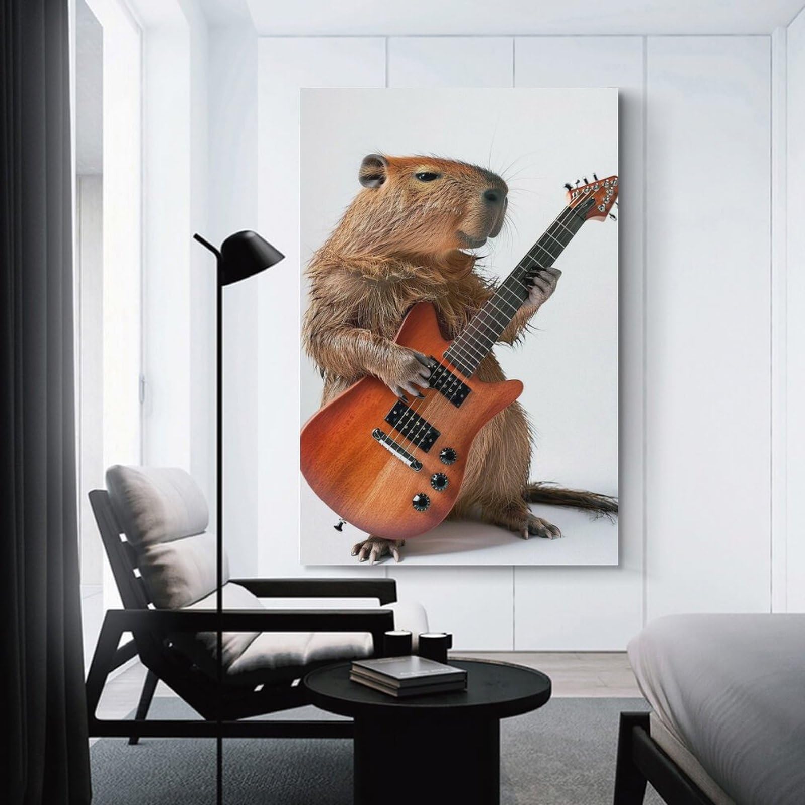 Junmoney Canvas Wall Decor Capybara Guitar, 24x36inch(60x90cm), for Restful Interiors, Bedrooms Or Small Rooms, Canvas Wall Decor for Personal Spaces