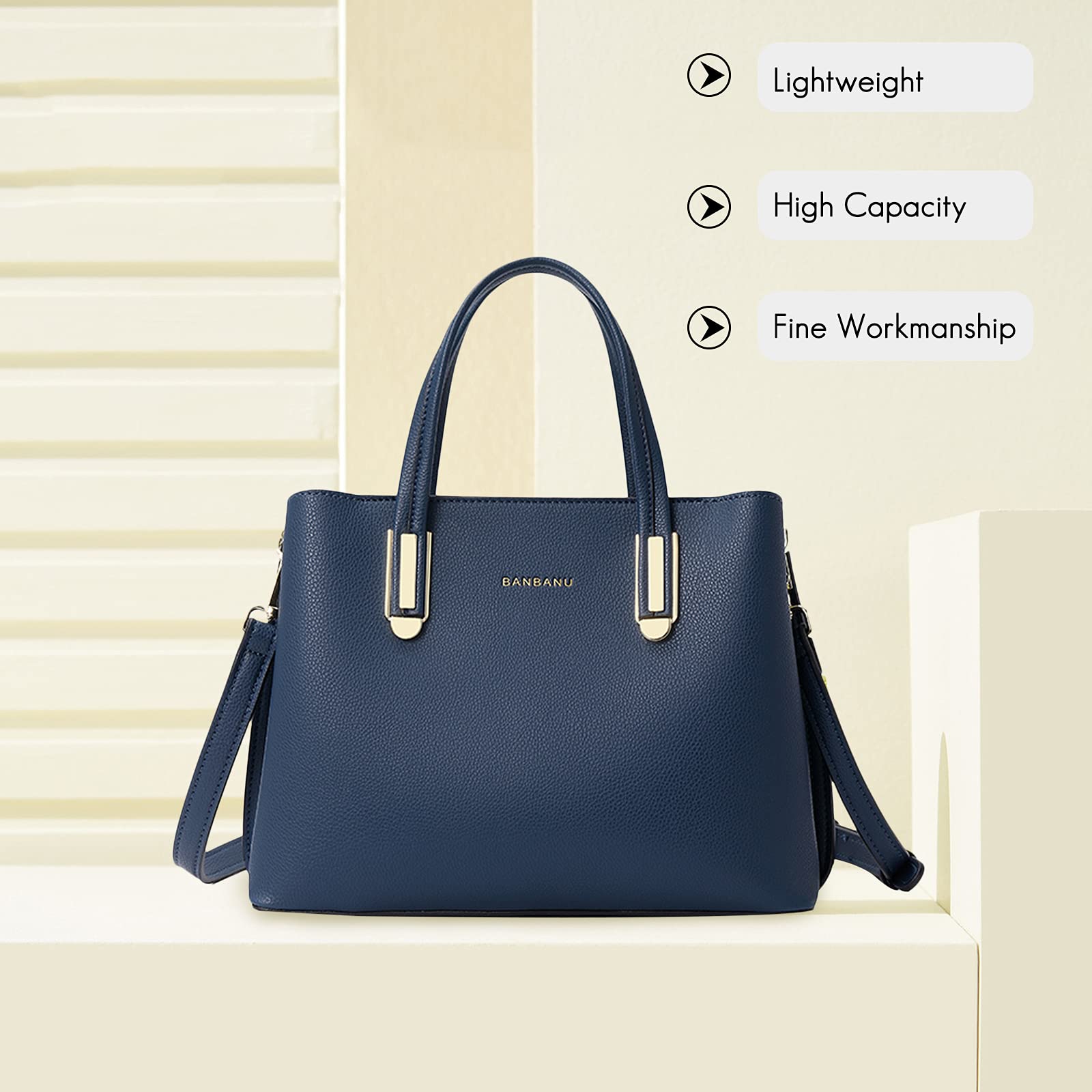 FANDARE Elegante Bolso de Mano Bolsos Cabas Mujer Bolso Bandoleras Cuero PU Impermeable Llevados Hombro Bolso De Hombro Gran Capacidad Compras Escuela Viaje, azul, large, Elegante