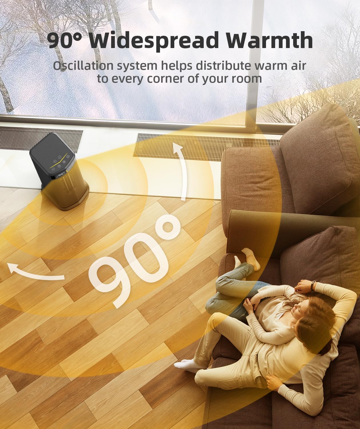 BREEZOME Space Heater for Indoor Use, 1500W Fast Heating Electric Heater with Thermostat & 24H Timer, 90°Oscillating PTC Ceramic Heater, Portable Room Heaters for Home Bedroom Office, Dark Grey