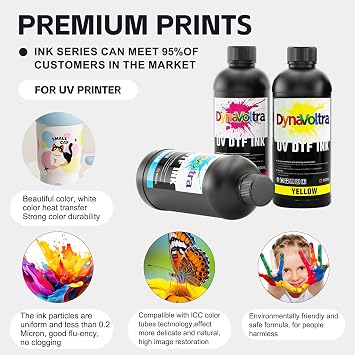 6 x 500ML UV DTF Ink for UV DTF Printer – Compatible with Ep XP600 TX800 i3200 L805 1390 DX5 DX6 DX7 i1600 DX10 – Fast-Drying, Vivid Direct to Film Ink for Sticker Printing (CMYKWV)