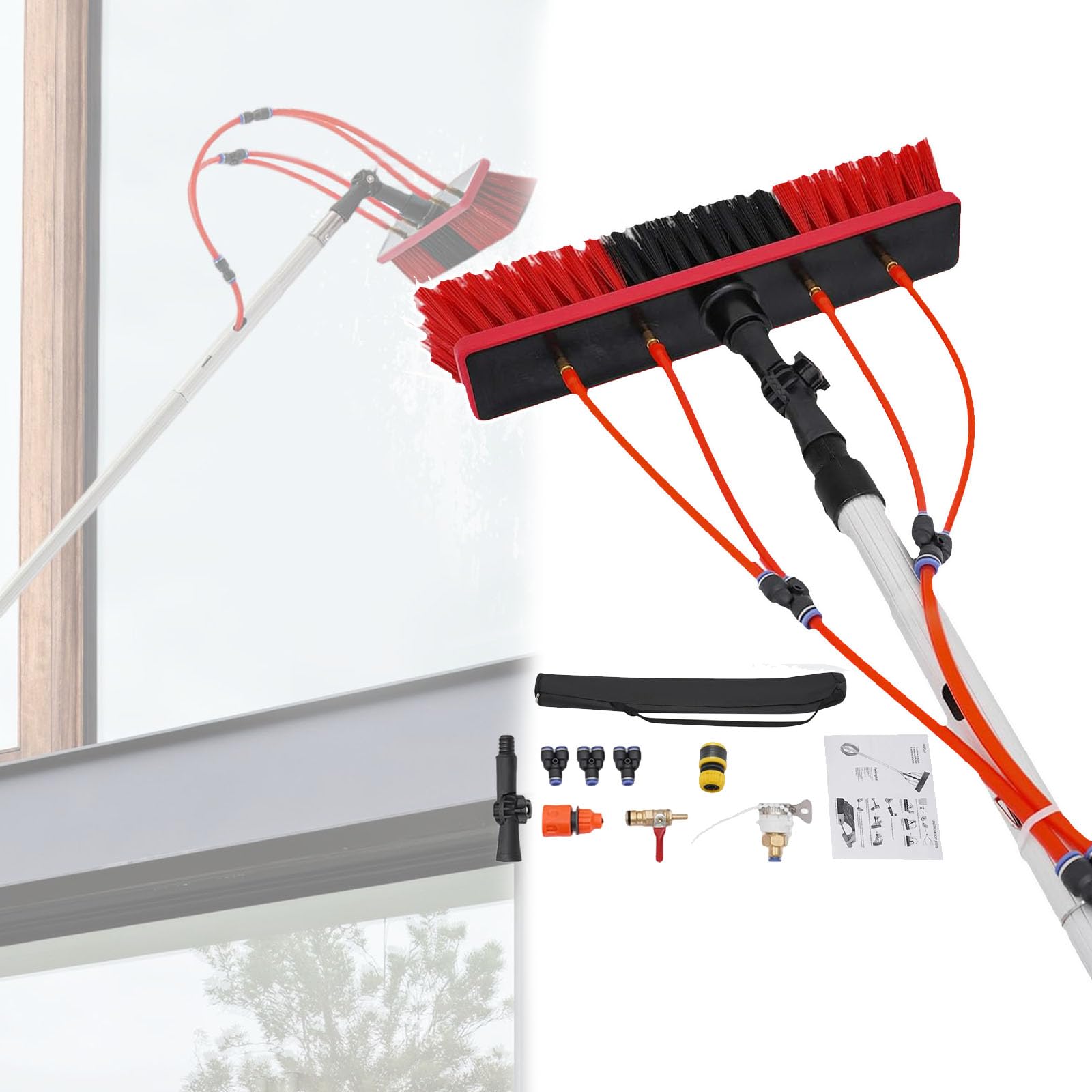Reinigungsset für Solarpaneele (4–12 m), 20 m Schlauch & Bürstenkopf (35/55 cm lang), Einzelstange / 0,25 kg, rostfrei und knickfest, Schnellverschluss, für Wohnmobile und Camper,5m,35cm