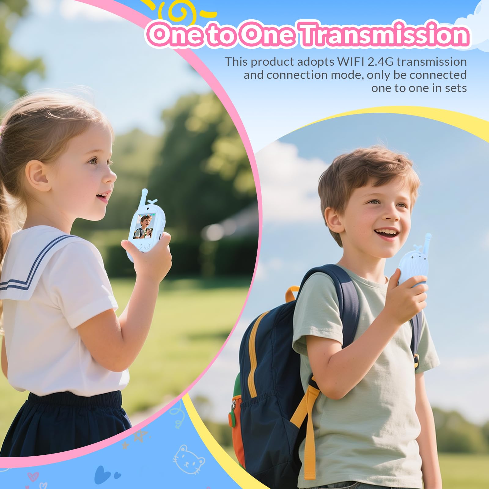 Kinder Walkie-Talkies stawia videofunctie, 2 stuks - Visuele walkie-talkies stawia 2 cale IPS-scherm, oplaadbare videowalkie-talkies voor kinderen van 3-12 jaar, geschikt voor binnen- en buitengebruik