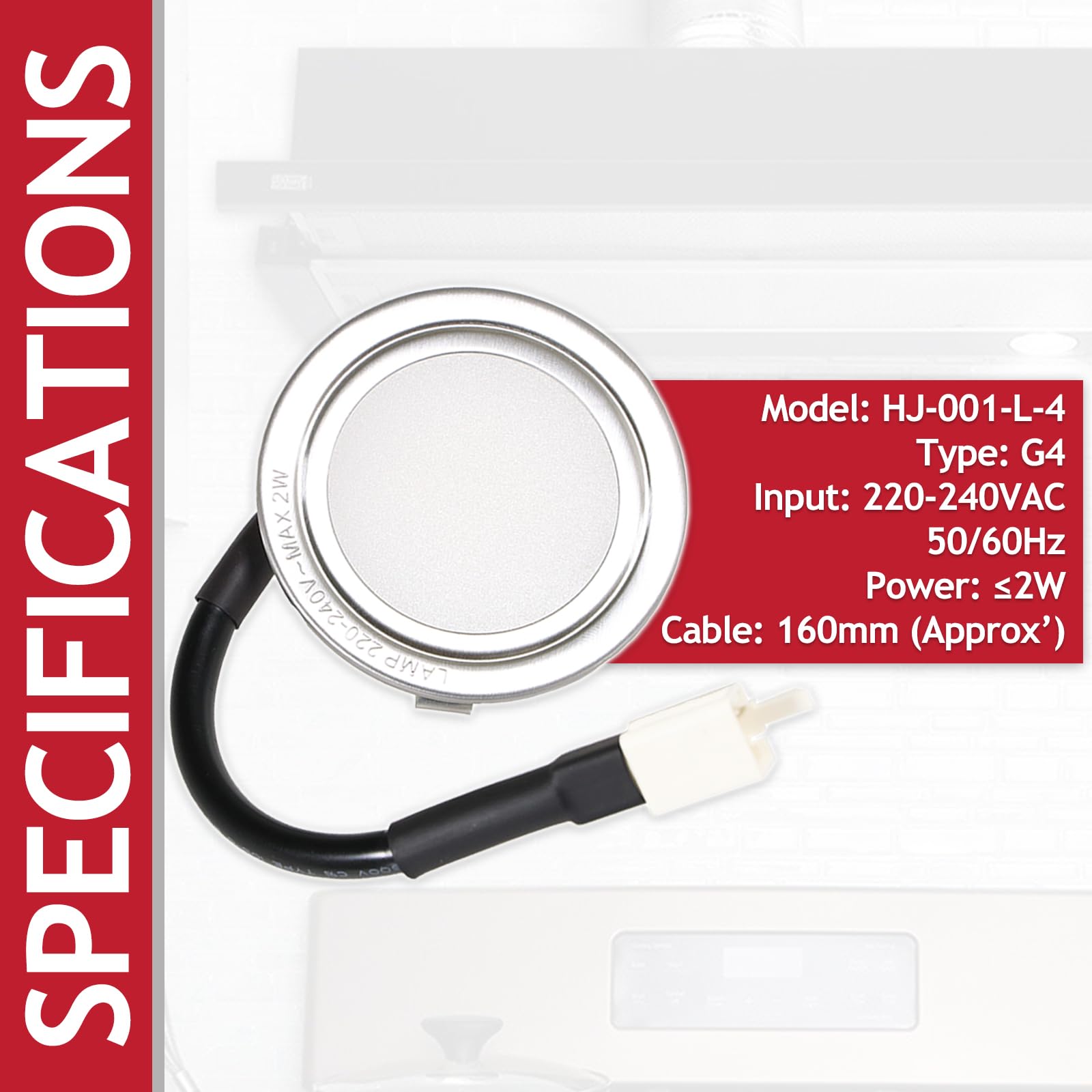 SPARES2GO LED-Licht für Candy CBG CCE CGM Dunstabzugshaube, Abluft-Lampe (Silber, 68 mm, G4)
