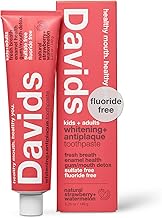 Davids Fluoride Free Kids & Adults Toothpaste, Teeth Whitening, Antiplaque, SLS (Sulfate) Free, Promotes Enamel Health, Mouth & Gum Detox, Natural Strawberry Watermelon, 5.25oz