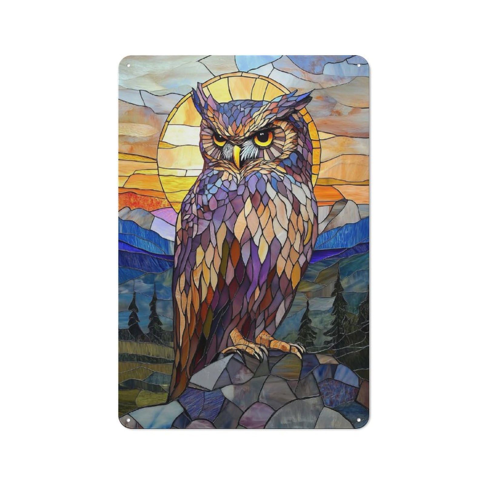 Junmoney Stained Glass Owl Rustic Metal Wall Decor 30X20cm, Rustic Metal Sign For Farmhouse Kitchen, Pantry Or Dining Area