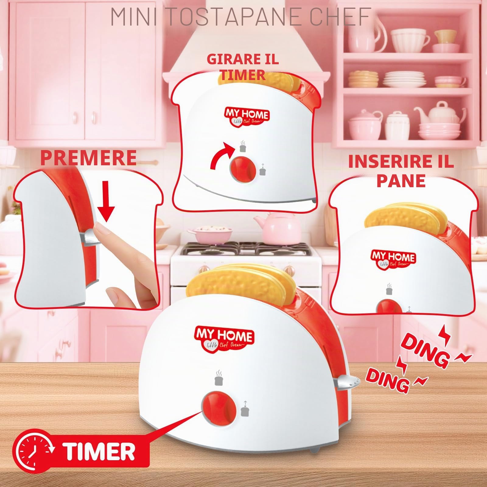 deAO Kit da Cucina con Mixer, Frullatore, Tostapane, con Luci e Suoni