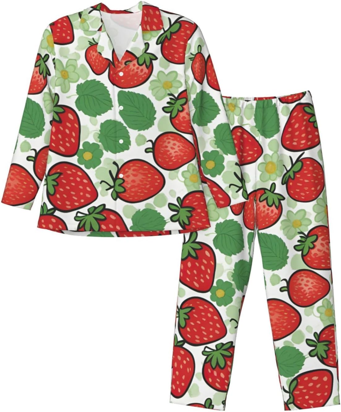 Strawberry Pattern Print Luxurious Mens Pajamas Set,Breathable Pajamas Set,Perfect For Lounging Bed,Sofa