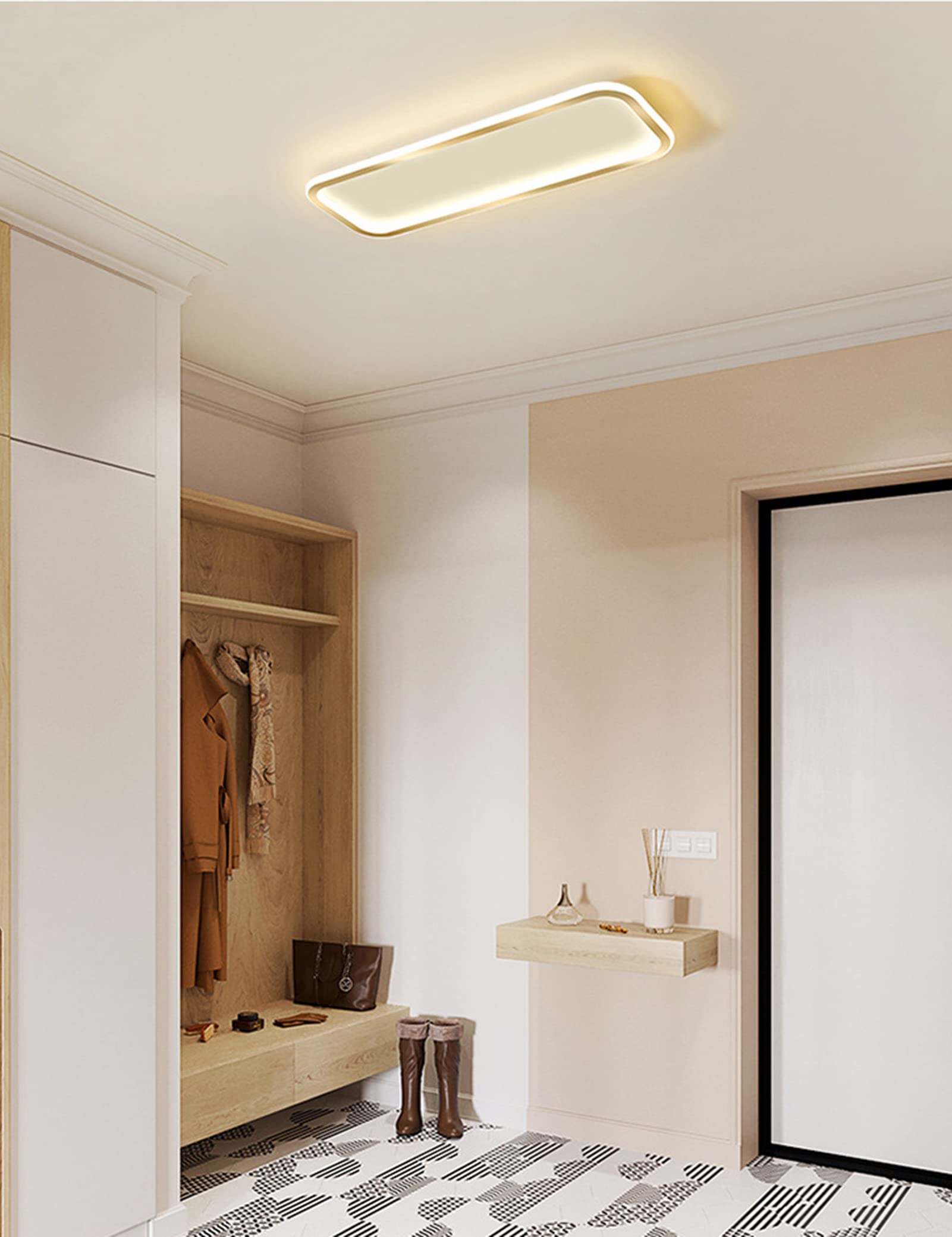Plafoniera LED Soffitto Rettangolare Moderna, Lampada LED Soffitto Rettangolare per Soggiorno, Camera da Letto, Cucina, Bagno (Oro, Bianco Caldo)