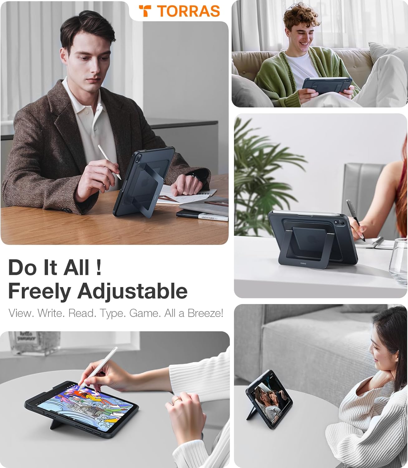 TORRAS Ostand K1 Guardian for iPad mini 7 A17 Pro Case, iPad mini 6 Case with Pencil Holder, Ultra Stable Stand, Multiple Adjustable Viewing Angles, Slim Protective Kickstand iPad mini Case, Black - Image 4